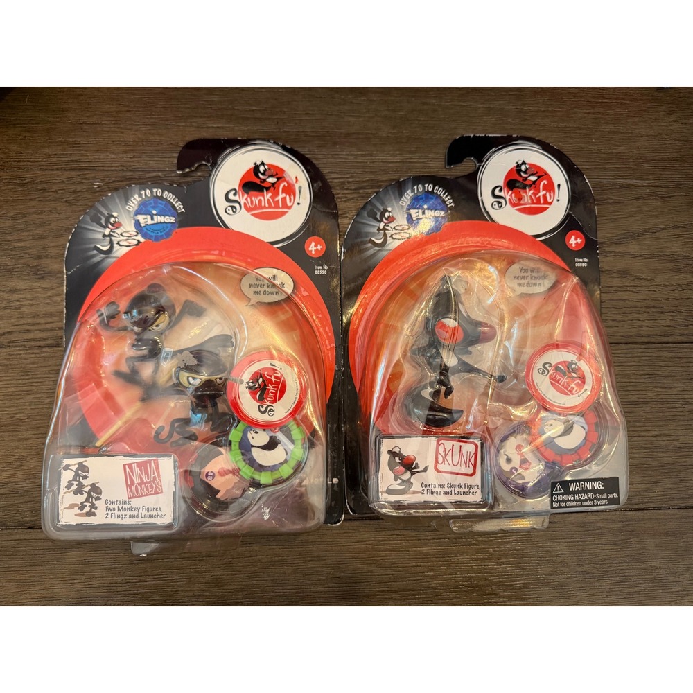 Y2K Skunk Fu Flingz Action Figure Set Kids 3pc Skunk & Ninja Monkeys New